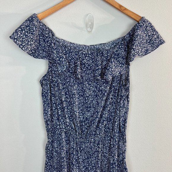Diane Von Furstenberg Jumpsuit M Navy White Floral Off Shoulder Wide‎ Leg Womens - Picture 2 of 11
